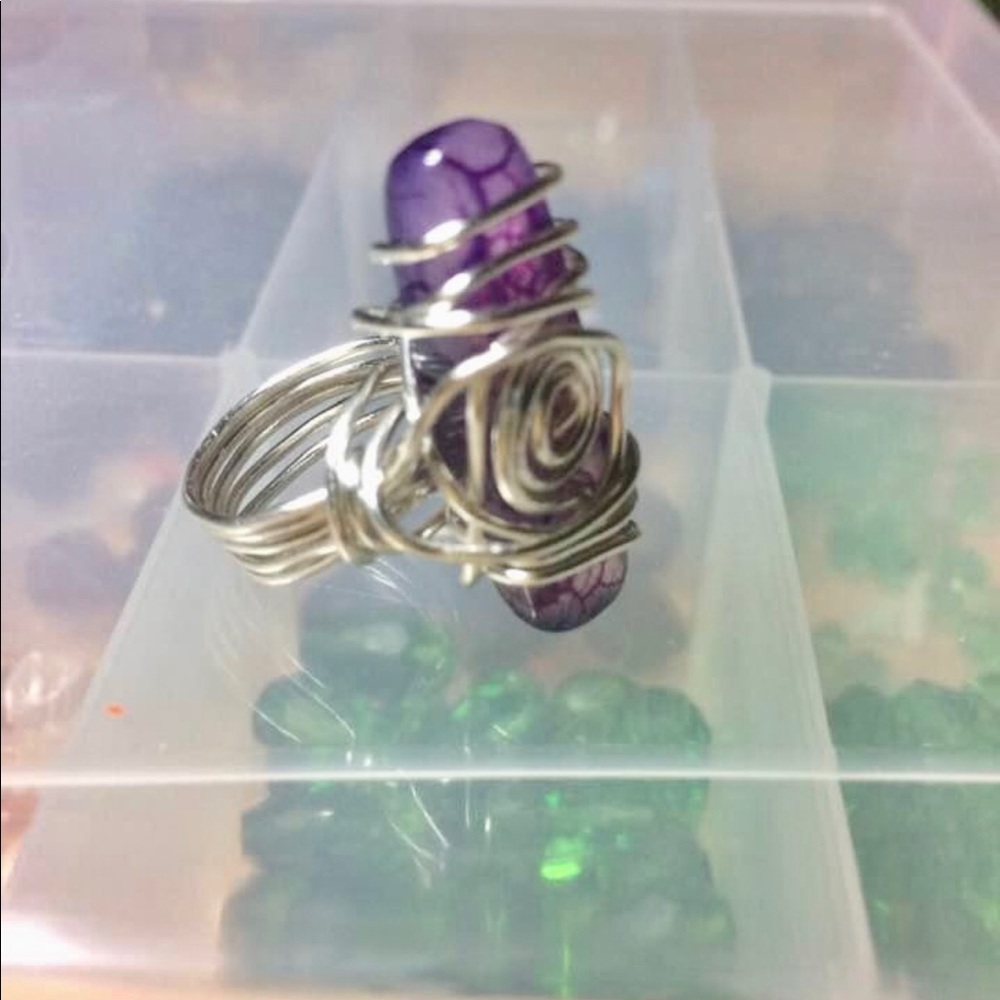 Purple stone ring with silver wire
